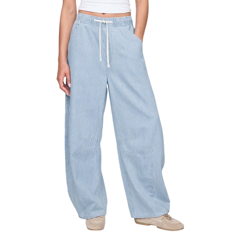 GAP Mid Rise UltraSoft Railroad Stripe Easy Horseshoe Jeans Blue White Size S